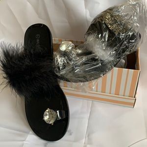 Wild Diva Lounge Black Faux Fur Sandal